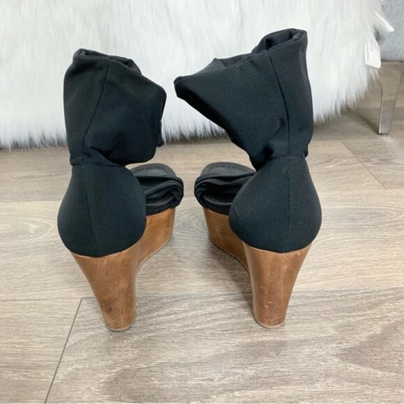 Gianvito Rossi Wood Platform Wedge Sandals Stretch Fabric Ankle Black Y2K 2000s - Picture 11 of 11